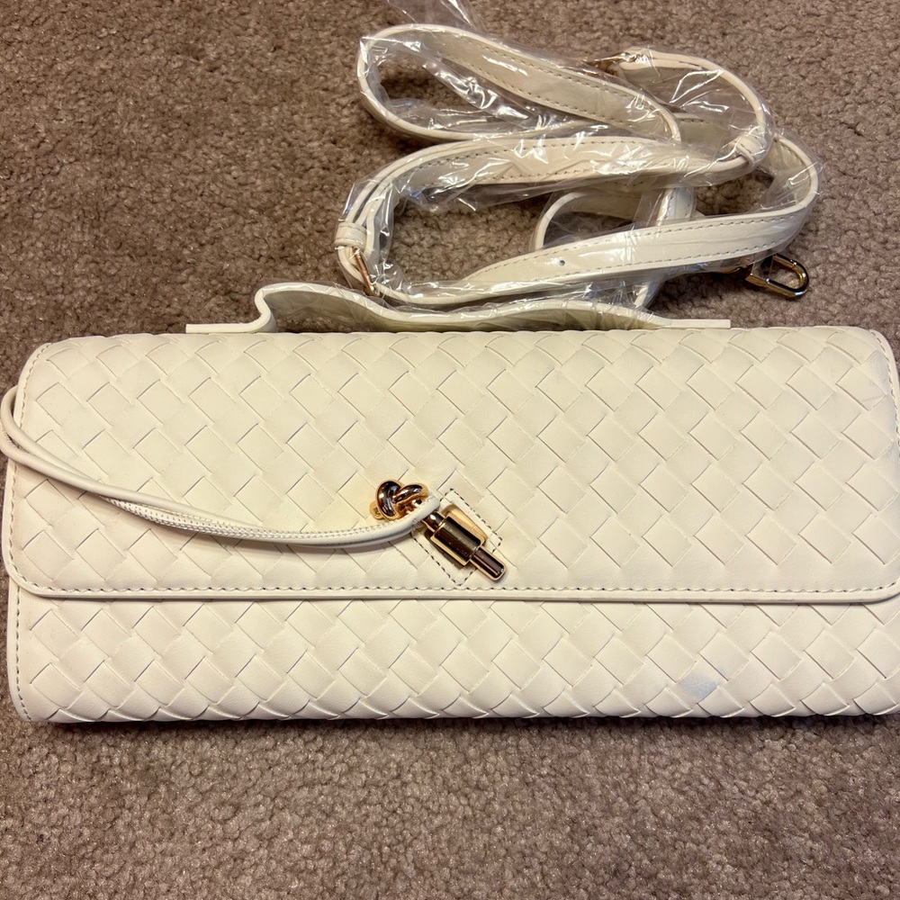 Cream Woven Clutch Purse